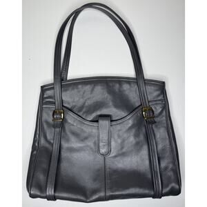 Crouch & Fitzgerald Shoulder Bag Large Grey Leather Snap Close Vintage